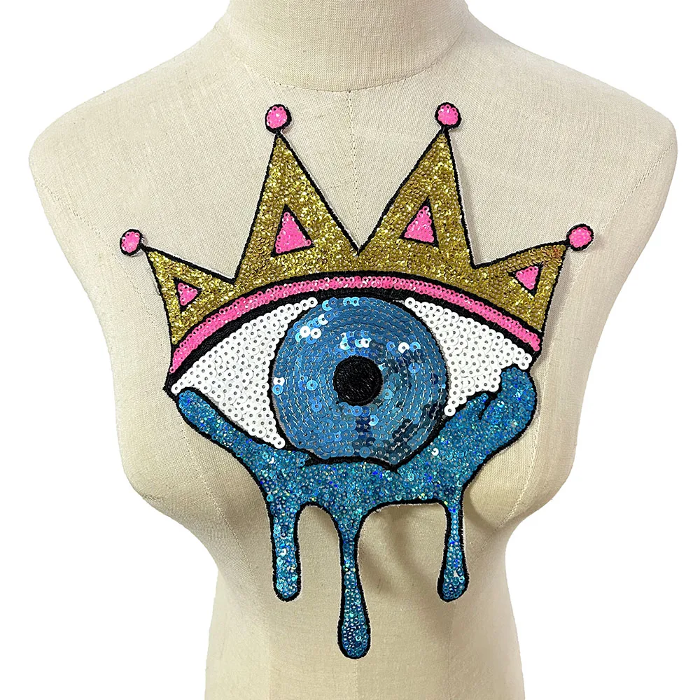 One Piece Crown Eye Pailletten-Stickerei-Patch, modisches kreatives Eisen auf für Kleidung, Taschen, Dekoration