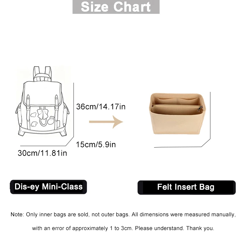 EverToner Shaping Felt Inner Organizer for Dis-ey Mini-Class Backpacks Versatile Makeup Supports Backpack Structure Neat Storage
