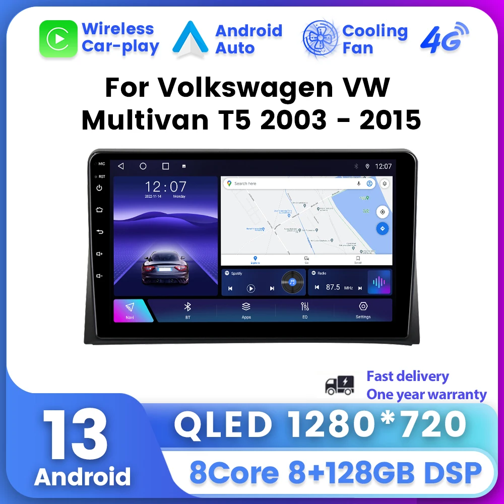 

QLED Car Radio Multimedia Video Player Navi GPS Stereo Wireless Carplay Auto 2DIN Head Unit For Volkswagen Multivan T5 2003-2015