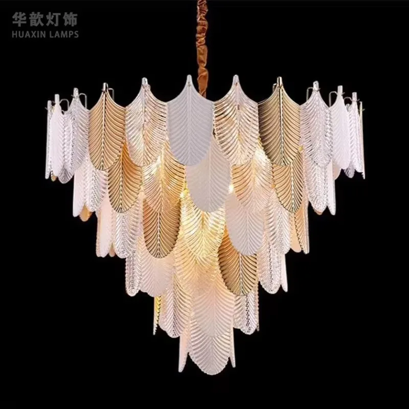 Postmodern Light Luxury Duplex Main and Guest Hall Chandelier Simple and Atmospheric Creative French Luxury Leaf Bedroom