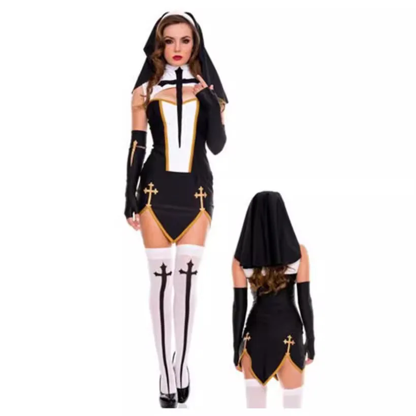 Halloween Medieval Mary Robe Priestess Habit Stage Performance Costume Women's Ethnic Fashion Tunic Top Skirt Set for Party