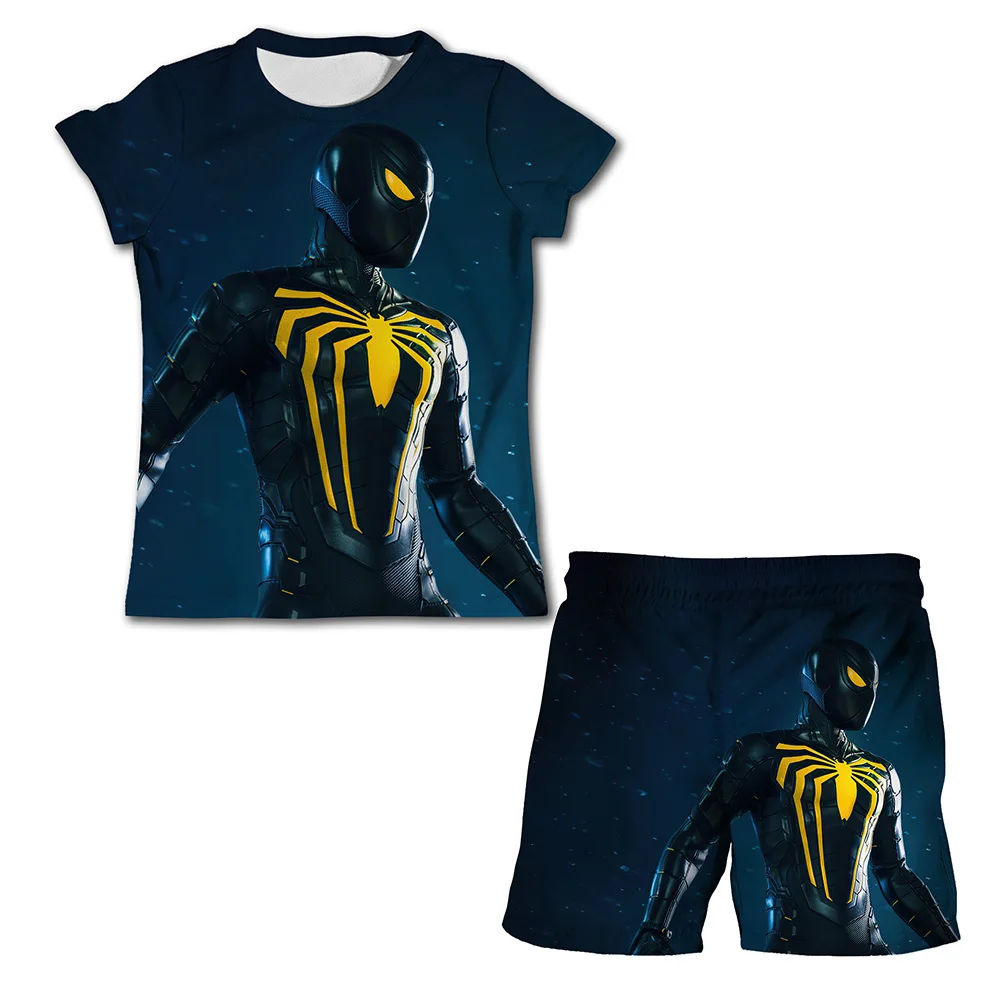 Chłopięce dziewczynki Spiderman zestawy ubrań dla dzieci letnie dresy z krótkim rękawem soniczne T shirty i krótkie spodnie kostiumy garnitury