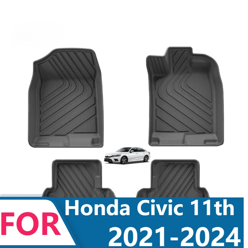 All-Weather 3D TPE Floor Mats For 2021-2024 Honda Civic 11th Gen HEV RHD Custom Fit Carpet Car Mat Waterproof Protection