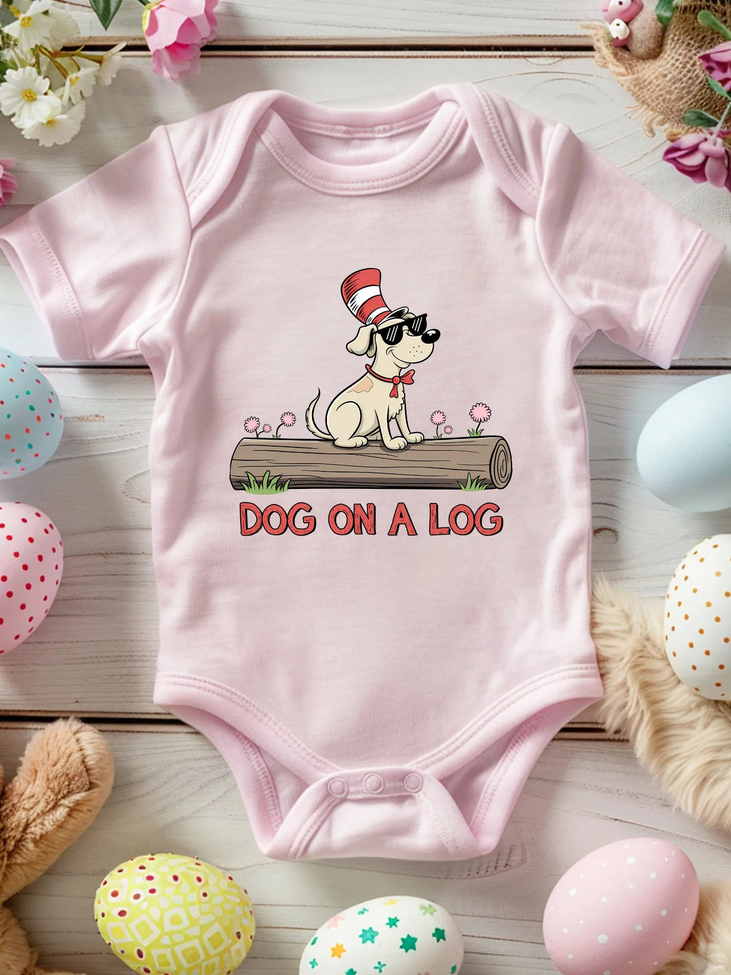 

Dog On A Log Unisex Baby Crawling Suit, 100% Cotton Soft Onesie, All-Season Wear Pink Bodysuit 190GSM