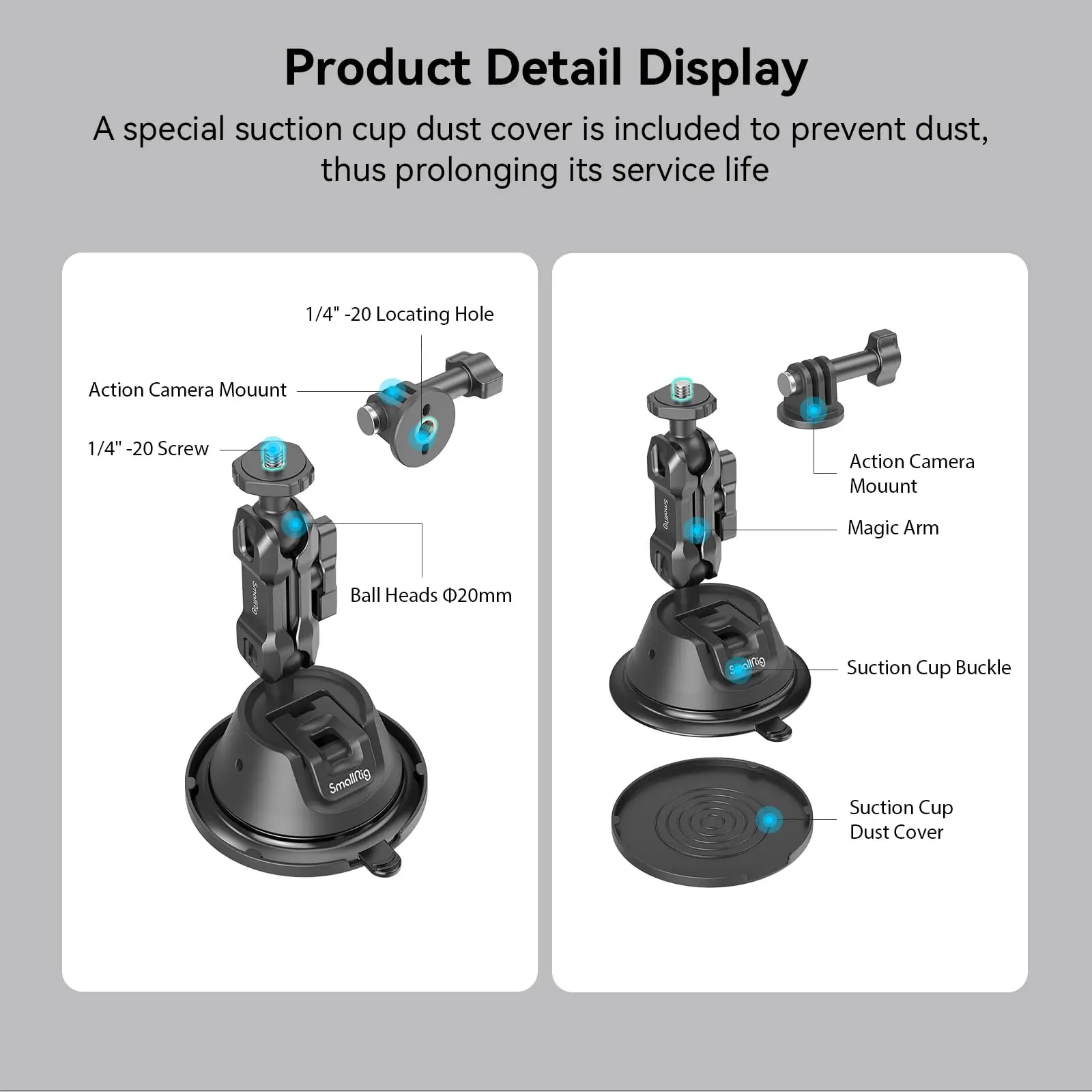 SmallRig Portable Suction Cup Mount Support for Action Cameras SC-1K Action Camera with A Universal Mount -4193