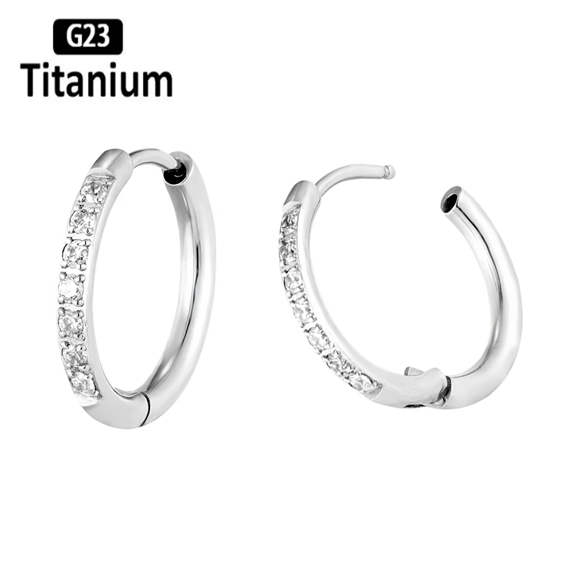 1PC G23 Titanium Piercing Ear Studs CZ Septum Hoop Nose Ring Body Jewelry 8/10/12/14mm 18G Solderless Tragus Helix Lobe Earrings