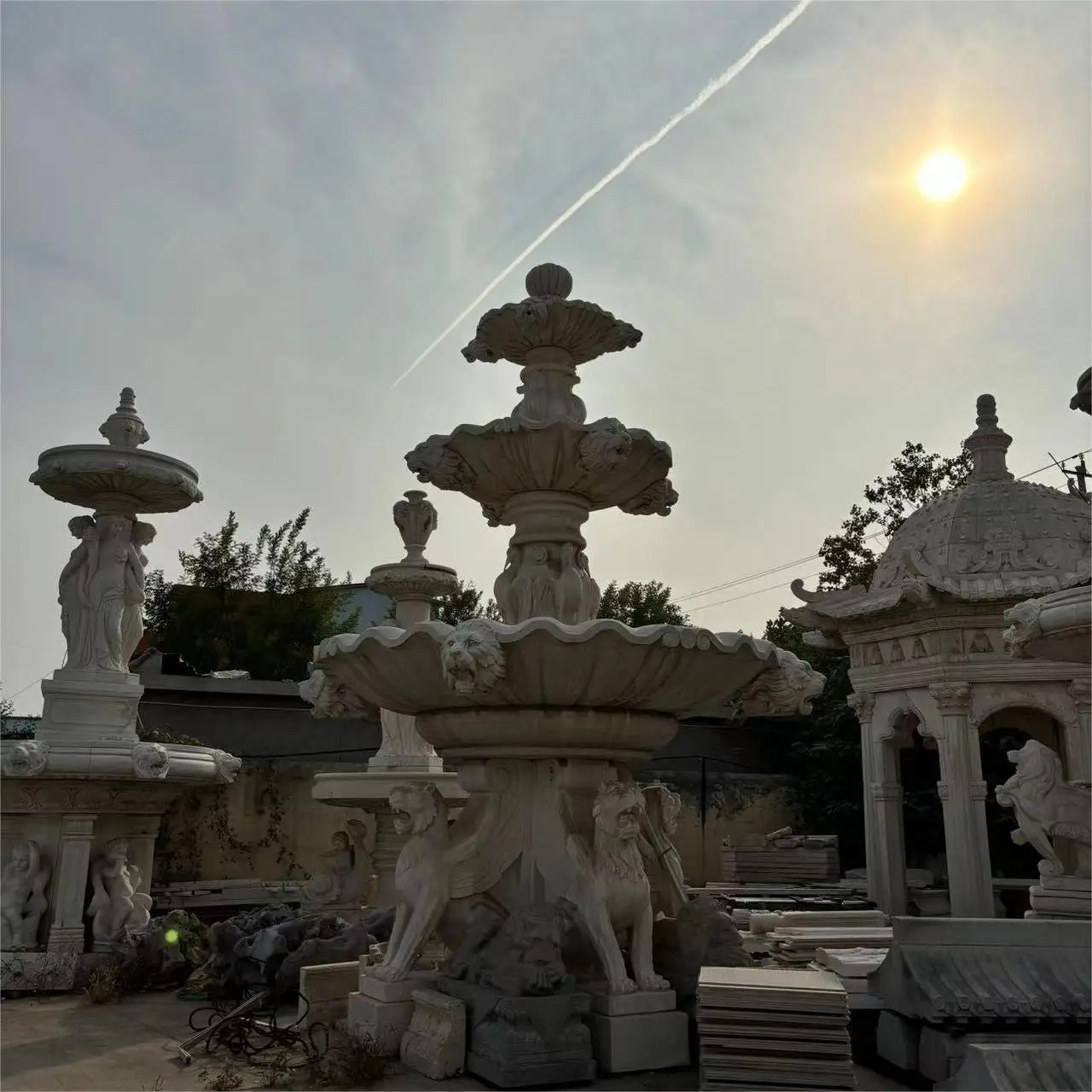 Marble Water Fountain Sculpture  Fountain Large Natural With Lion Statue Outdoor Landscape Garden Ornaments Deposit Only