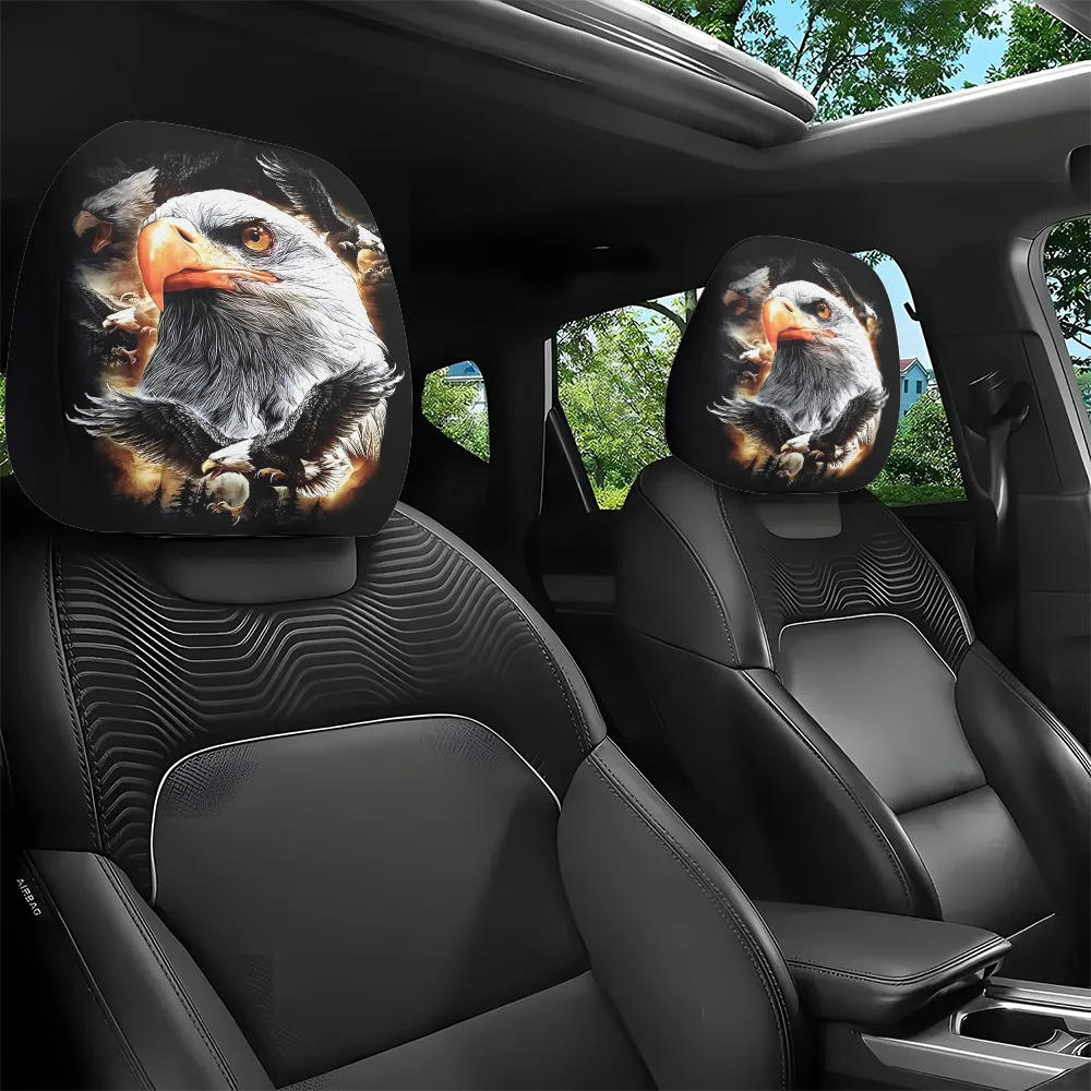 2pcs Eagle Pattern  Headrest Covers, Lightweight Washable Material,  Fit, Suitable for Long-Distance Road Trips Business