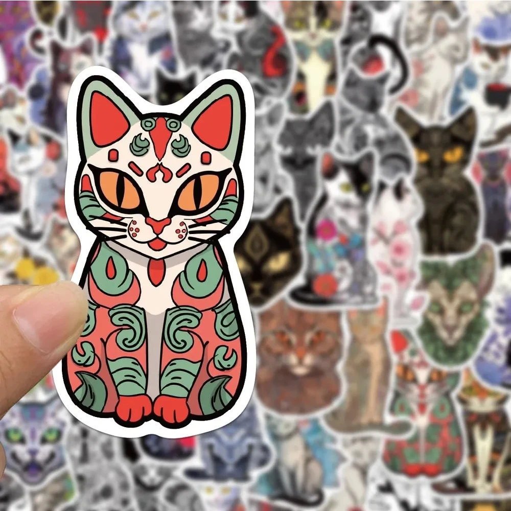 10/30/50pcs Vintage Creative Pattern Cat Animal Stickers Cool Cartoon Gothic Style Decals Notebook Helmet Phone Bike Sticker Toy