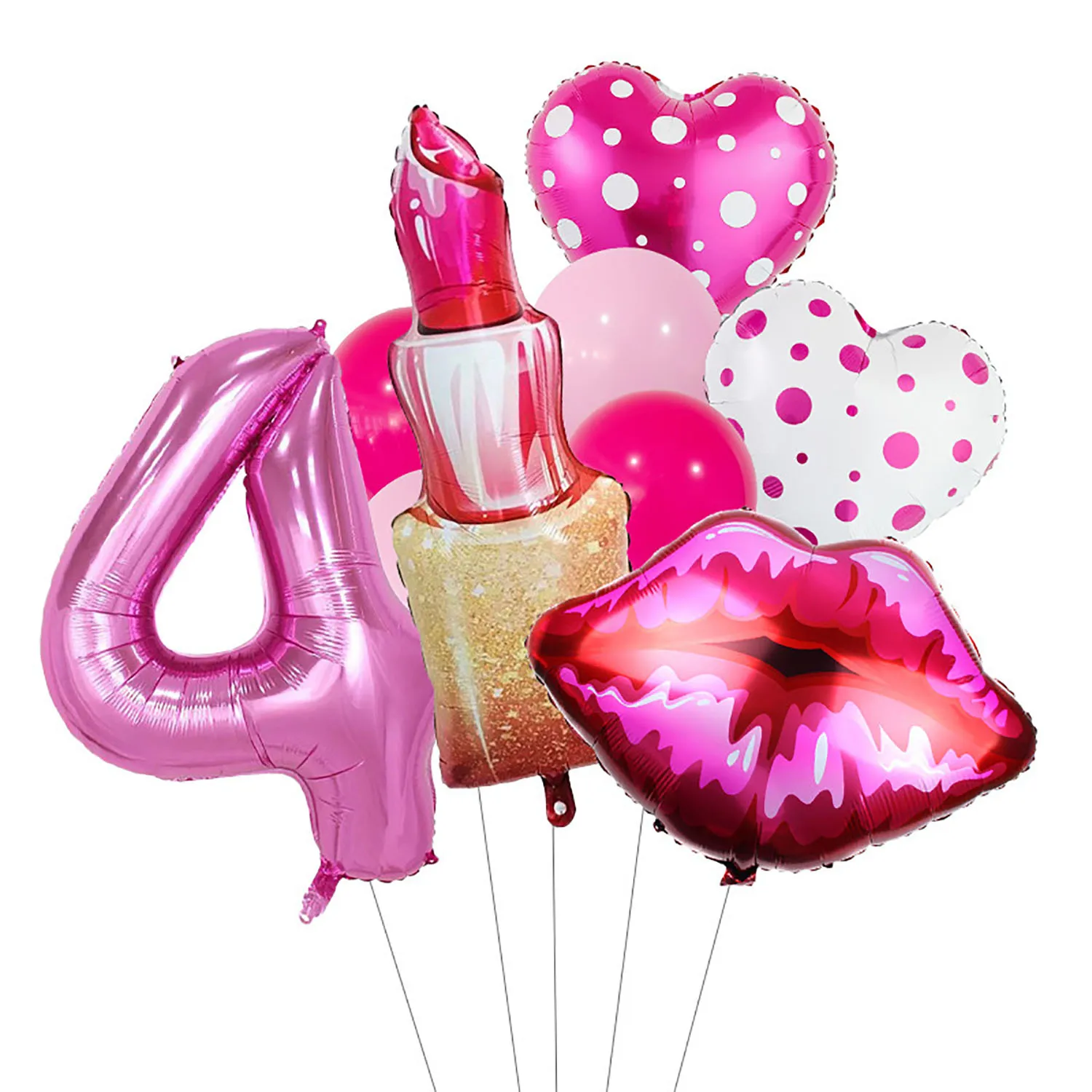 Lippenstift-Nummer, gepunktetes Herz, Aluminiumfolie, Ballon, 81,3 cm, rosarote Zahl, geeignet für Geburtstagsfeier, Jubiläumsdekoration – Detail 6
