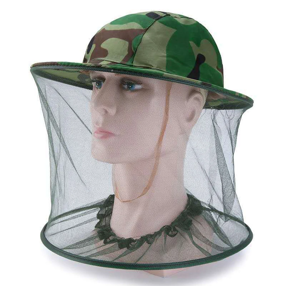 Camouflage Men Fishing Cap Wide Brim Visor Sunshade Hunting Bee Keeping Mesh Hat Insects Mosquito Prevention Neck Head Cover