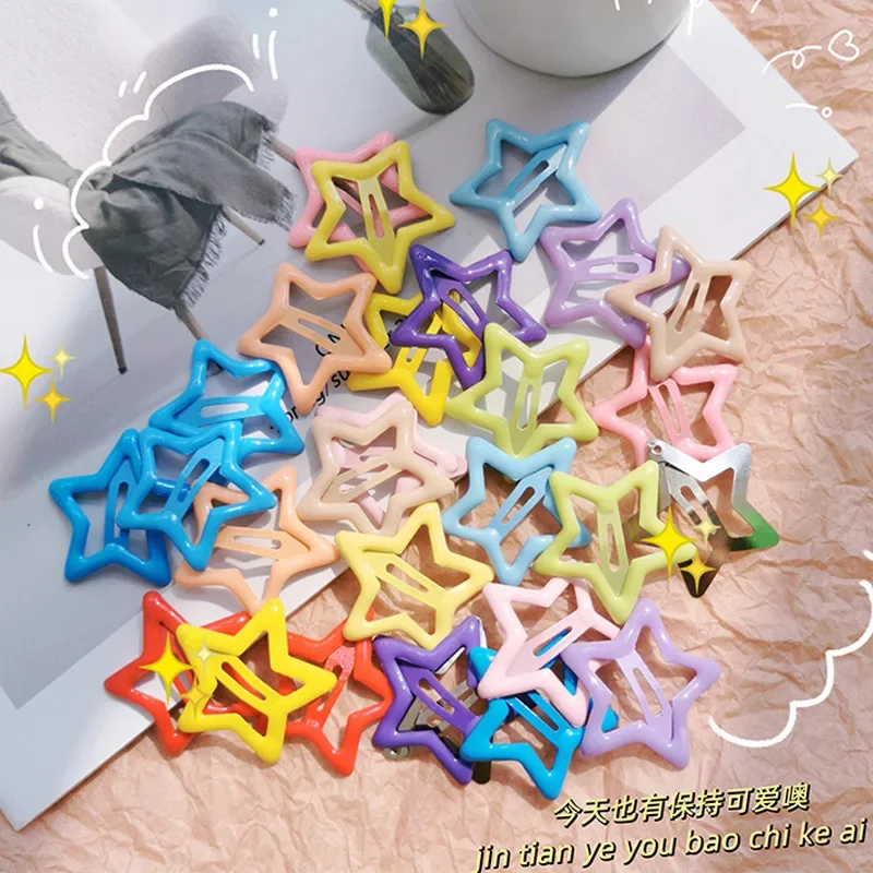 10pcs Colorful Star BB Hair Clips Girls Y2K Cute Star Barrettes Women Simple Metal Snap Clip Headdress Hair Jewelry Accessories