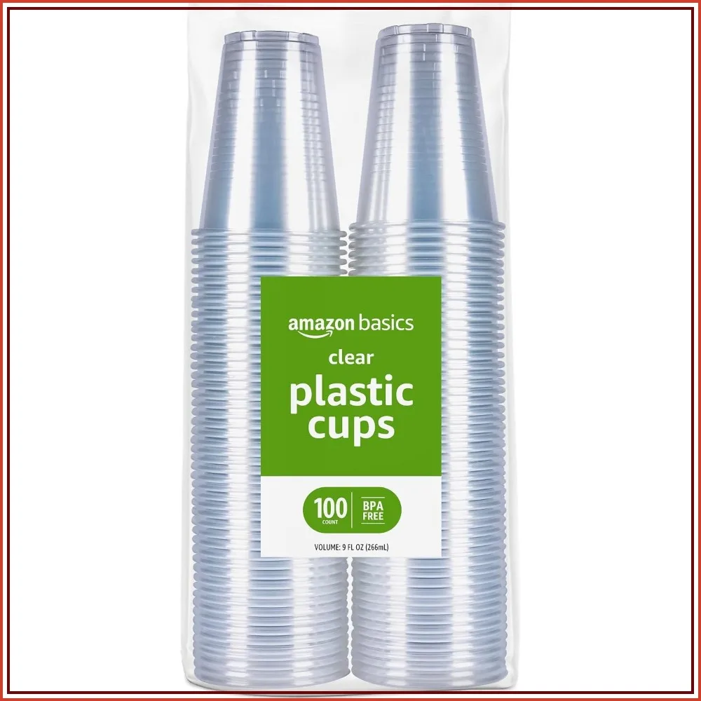 Disposable Clear Plastic Cups, 9oz, 100 Count for Parties & Events