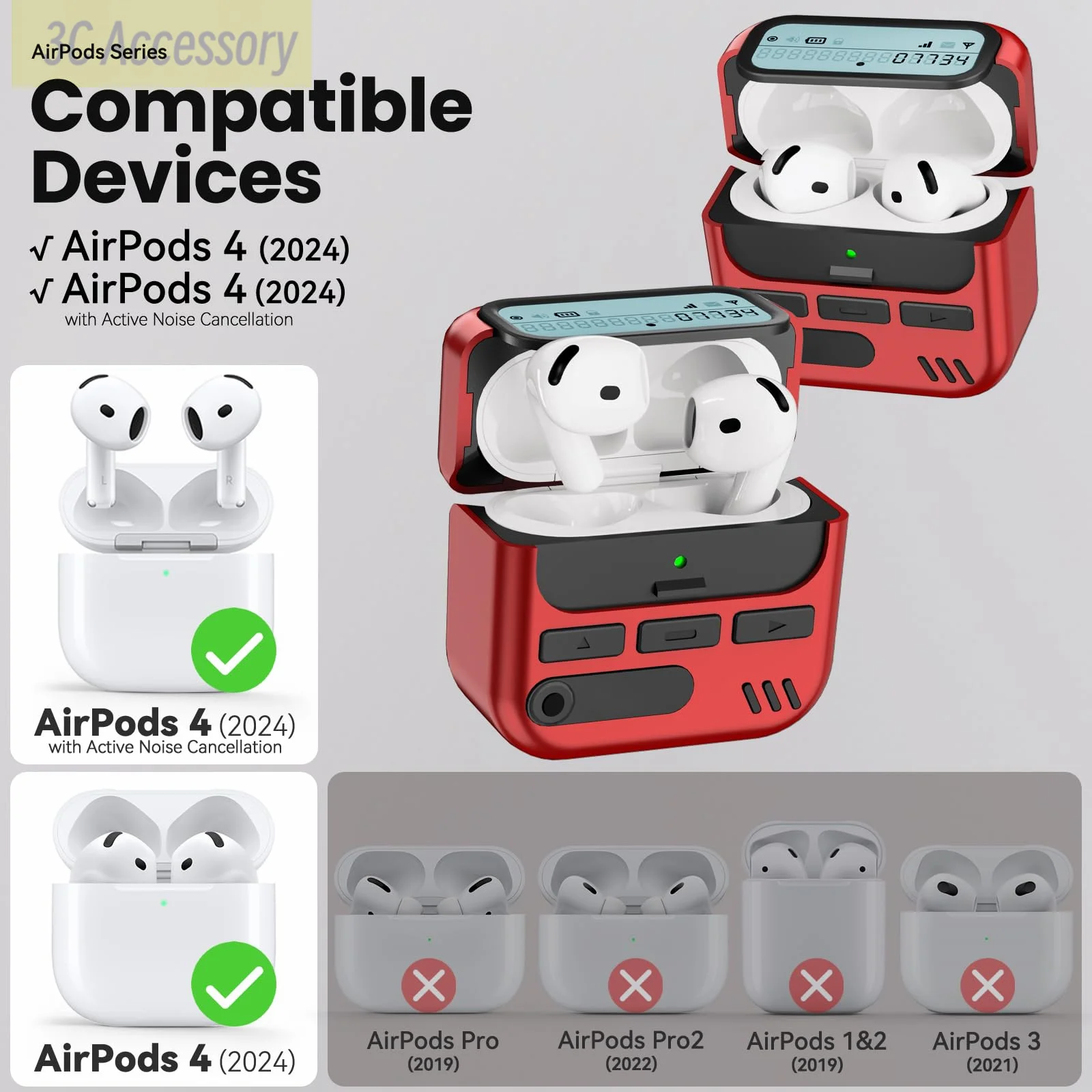 جديد لـ AirPods الجيل الرابع (2024) (USB-C) غطاء حماية من السقوط لسماعات الرأس للرجال لأجهزة airpods 4 حافظة بيجر