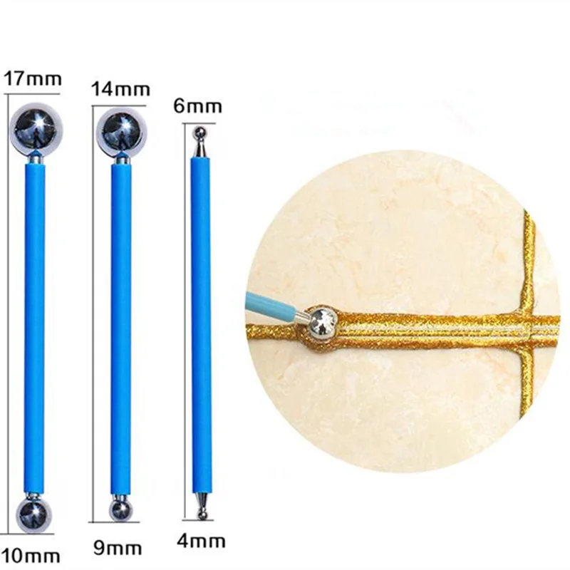 타일 그라우트 도구, 더블 홀 압력 사이드 심 강철 몰딩 볼, 조각 점토 조각용, 점액 Playdough 손 도구, 4 개/세트
