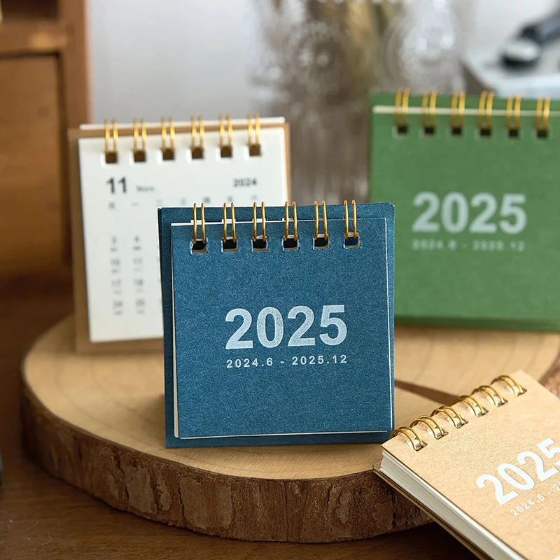 1 Stück 2025, Jahr, Mini, einfacher kleiner Tischkalender, Tasche, tragbarer Kalender, Stanzplan, Desktop-Dekoration