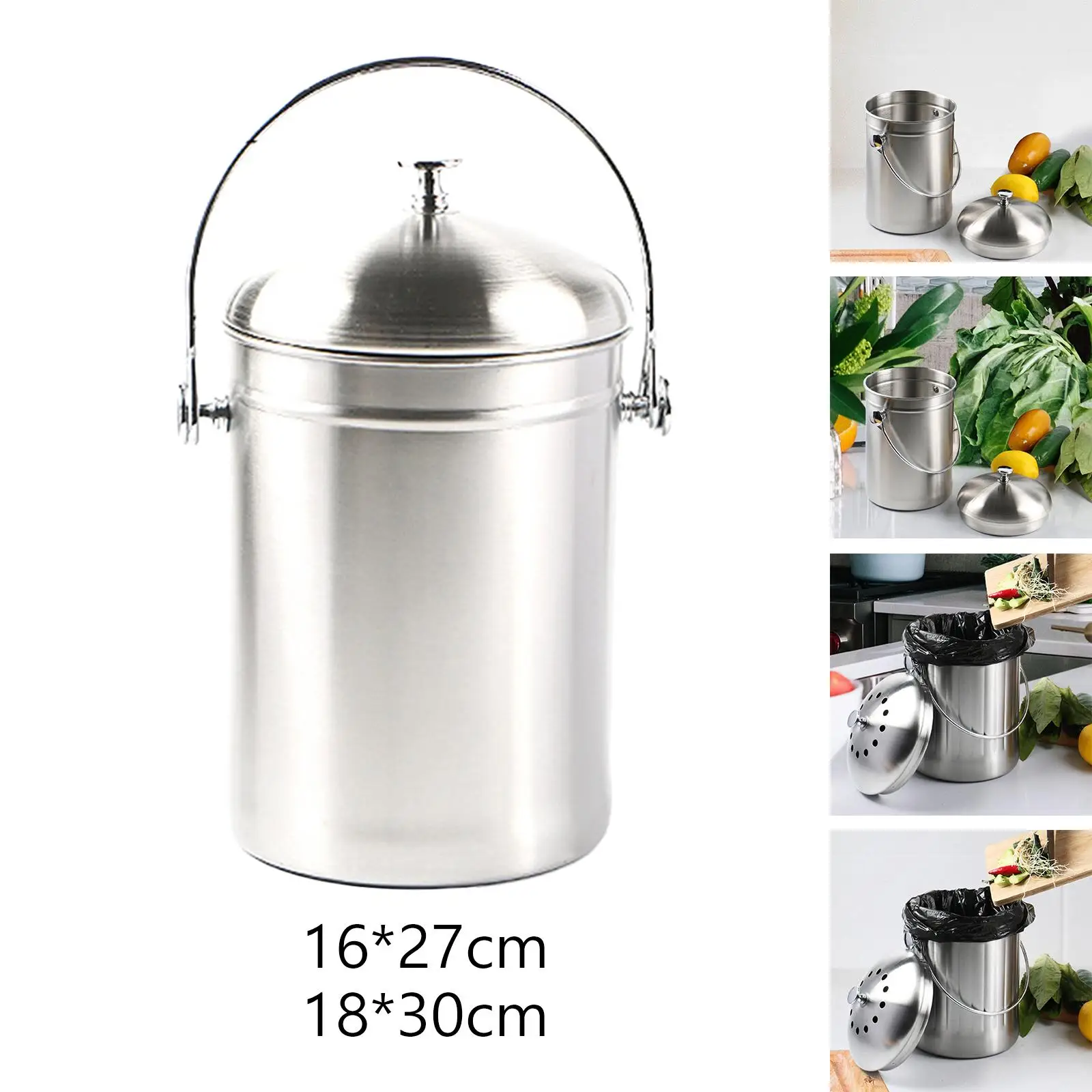 Stainless Steel Compost Bin Multipurpose with Handle Peels Kitchen Counter for Countertop Kitchen Cooking Counter Gardening