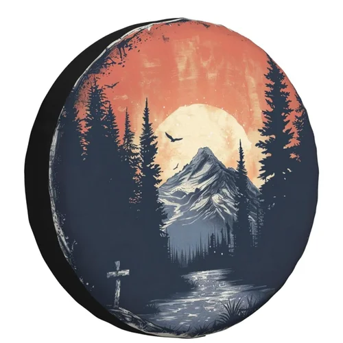 Imagen 2 del producto 1 Uds. Cubierta de neumático de repuesto de cuero PU de PVC blanco y negro puro, accesorios para cubiertas de ruedas de montaña, río y Luna para Suzuki Jimny Jeep Nissan