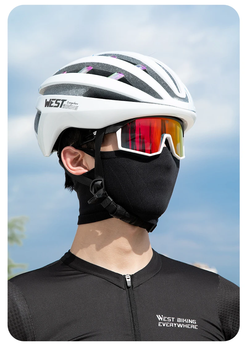 WEST BIKING Nahtlose Strick-Fahrrad-Gesichtsmaske mit Ohrbügel für Frühling und Herbst, Halswärmer in langem und kurzem Stil für Rennrad, Motorrad und Laufen – Detail 16