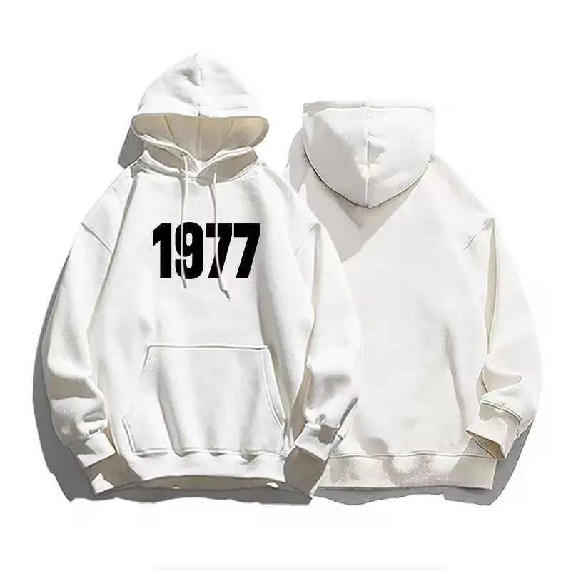 1977 العلامة التجارية الأمريكية العصرية معطف بقلنسوة زوجين ارتداء الخريف والشتاء كبيرة الحجم فضفاضة رداء علوي غير رسمي الرجال والنساء ملابس الشارع