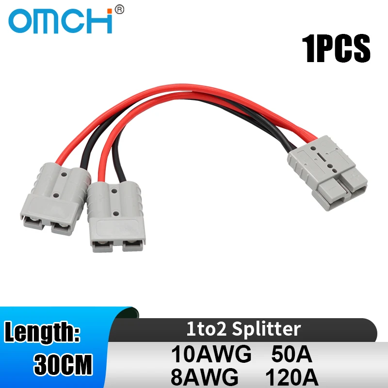 OMCH 50A 10awg/120A 8awg 1to2 Splitter 30cm Wire Connector High Current Solar Battery Extension Charging Cable