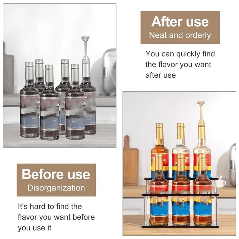 

HLZS-2-Tier Coffee Syrup Rack With 6Bottles Capacity, Acrylic For Countertop Organizer For Bar Kitchen