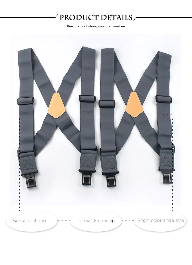 Heavy Duty Work Suspenders for Men X-Back Gripper Clasps Adjustable Strap Fully Elastic Adult Widen Men's Suspender