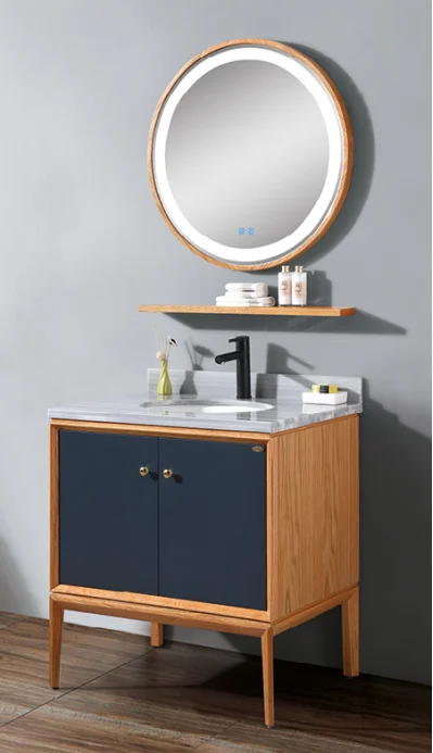 Imagen 7: Mueble de tocador de baño de madera maciza moderno, espejo de baño de pie impermeable para uso doméstico o en Hotel para apartamento