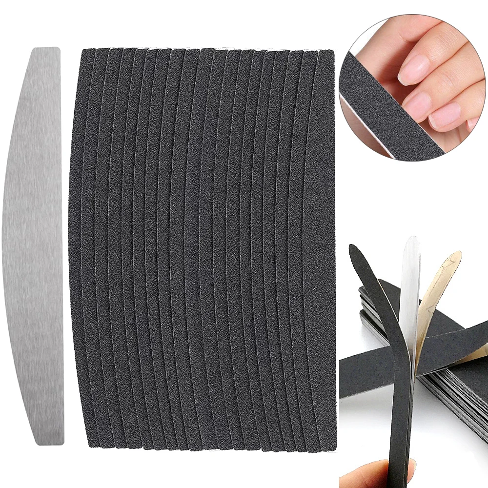 

10pcs Straight Replacement Nail File 100/180 Removable SandPaper With Stainless Steel Manicure Handle Metal Sanding Files Tools