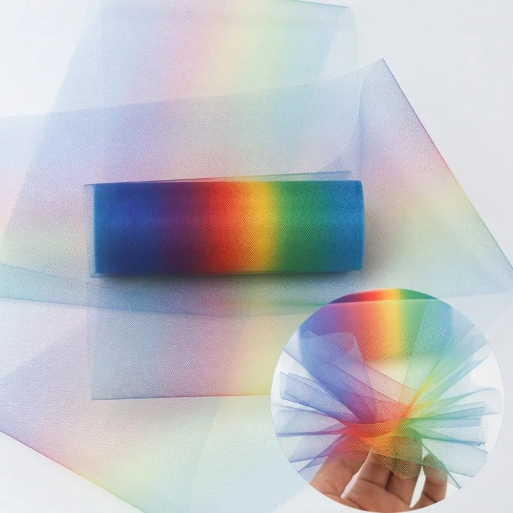 15cmX10Y Gradient Rainbow Tulle Roll Shimmer Flash Soft Mesh Roll Iridescent Fabric Color Shift Holographic DIY Dress Mesh