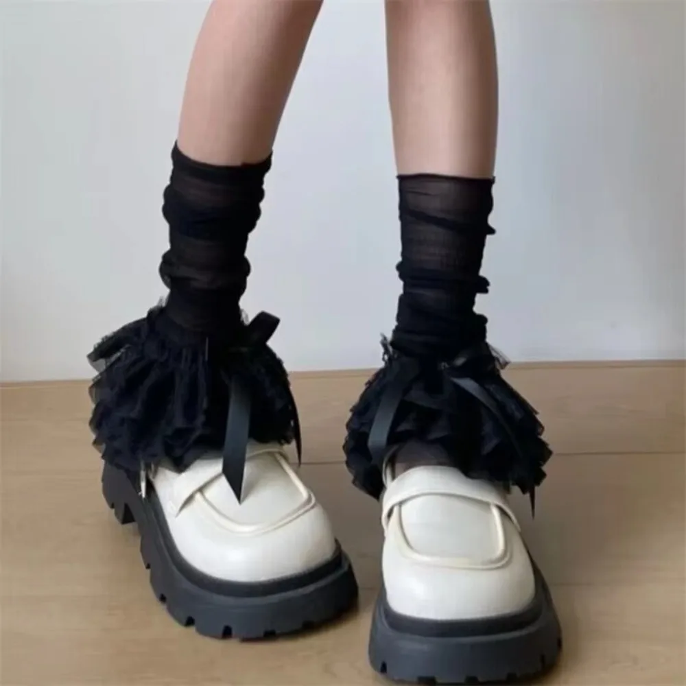 

New Y2K Leg Warmers Elastic Lace Boot Cover Socks Bows Layered Lolita Lace Stocking Women