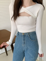 ITOOLIN Women Slim Sweater Chic Design Sexy Pullover Women Long-sleeved Knitted Street Jumpers Solid Basic Sweater Autumn 2025