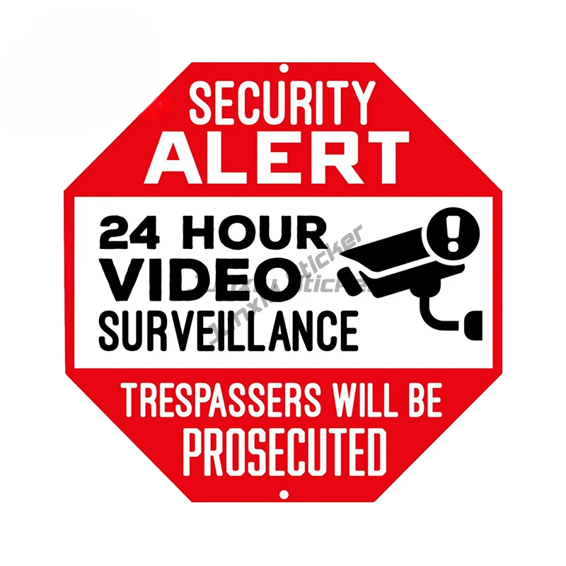 Warning 24 Hour Video Surveillance Security Alarm Decal Car Sticker Waterproof Car Styling Sign Graphics