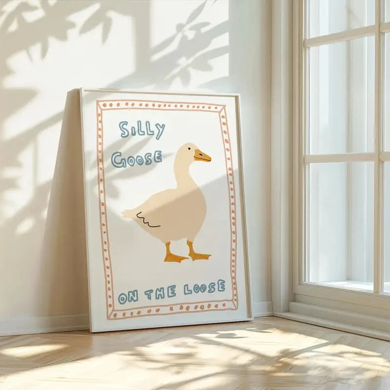 

Crazy Goose, Modern Art Canvas Duck, Blue Text, Interesting Wall Decoration, Living Room, Kitchen or Corridor Home Decoration