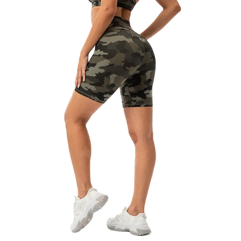 New Arrival Cycling Fitness Yoga Short Moisture Wicking Women Sports Short Leggings High Waist Tights Workout Printed Camouflage