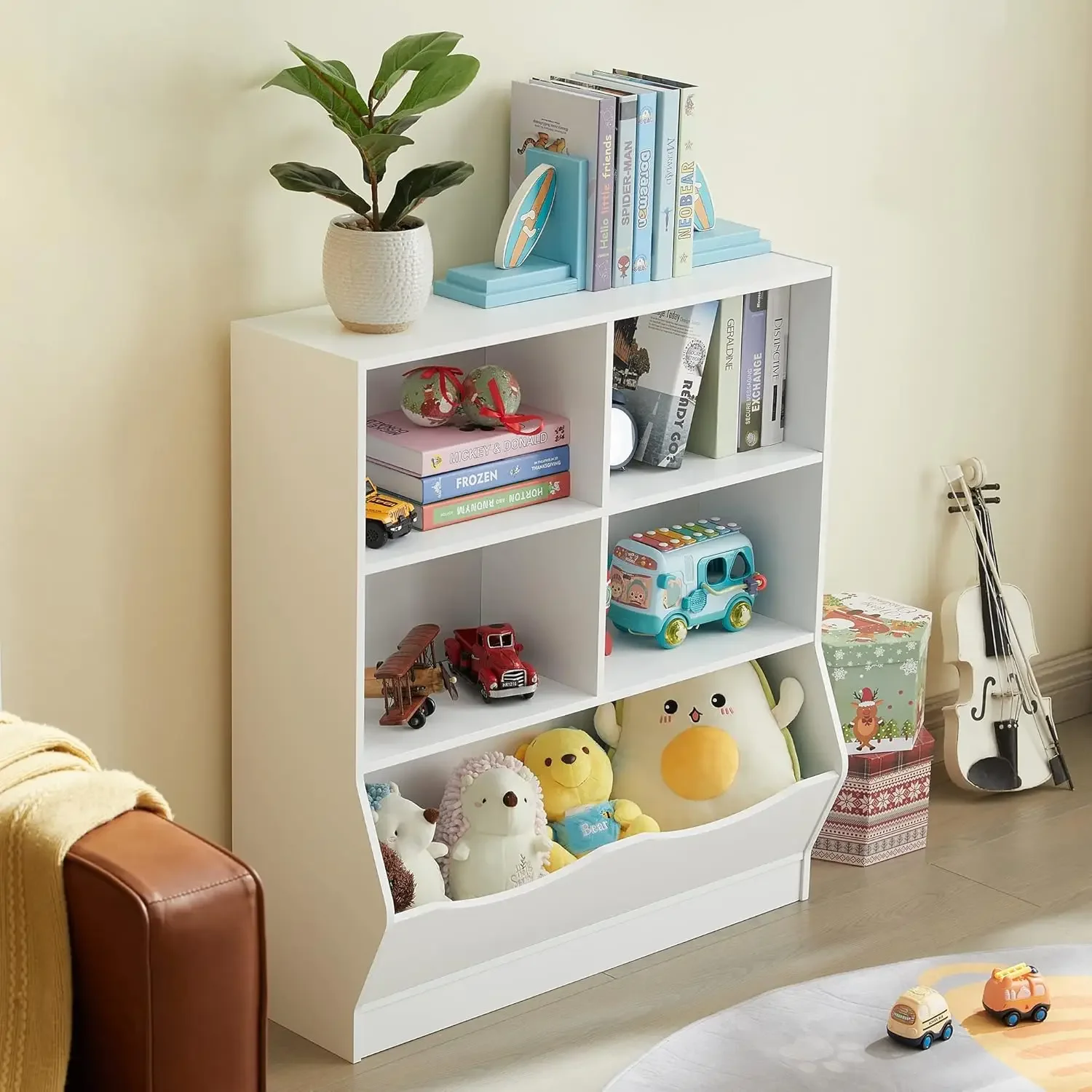 Juguete y almacenamiento, estantería y librería para niños para sala de juegos, dormitorio, rincón de lectura, habitación de niños pequeños, guardería, blanco