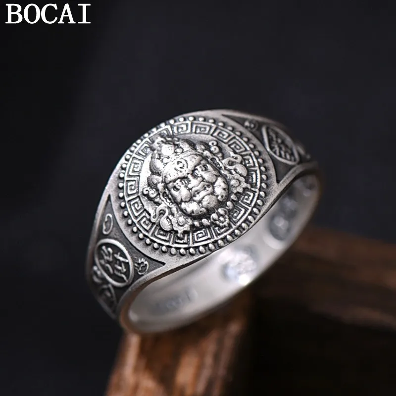 

BOCAI NEW S999 чистое серебро ретро индивидуальное желтое кольцо Бог богатства регулируемое