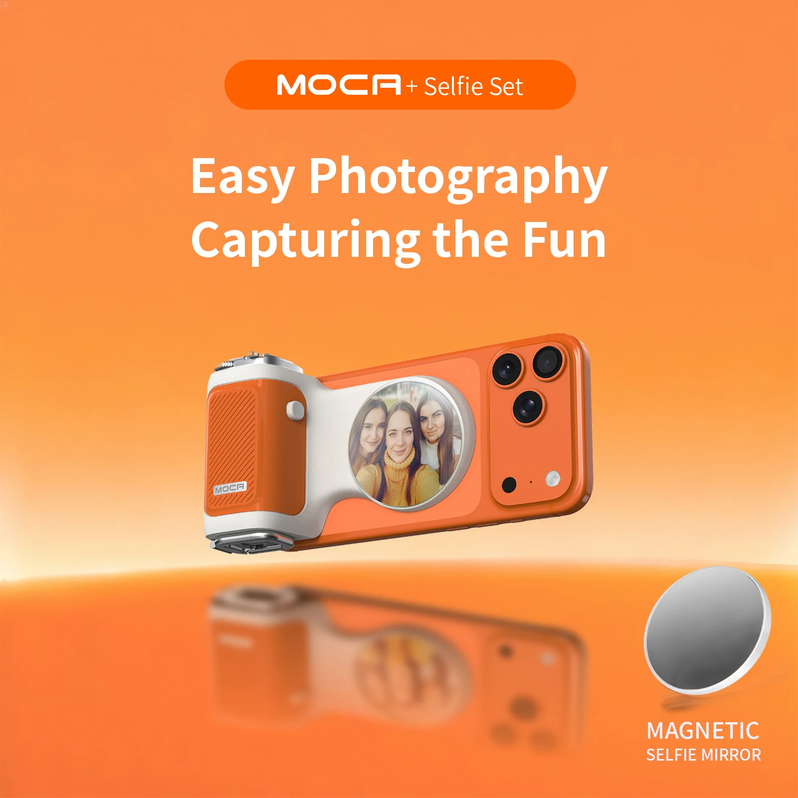 مساعد كاميرا iPhone COMITOK MOCA، قبضة مصراع قابلة للطي بعدسة نقرة واحدة/جهاز تحكم عن بعد للشحن قابل للفصل + ضوء ملء اختياري/مرآة