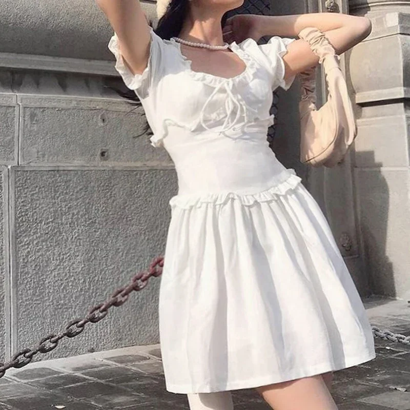 

2024 Women's Summer Boho Beach Dress New Korean Version of The Ruffled Short Skirt Sexy Hollow Streetwear Fashion A-line Skirt