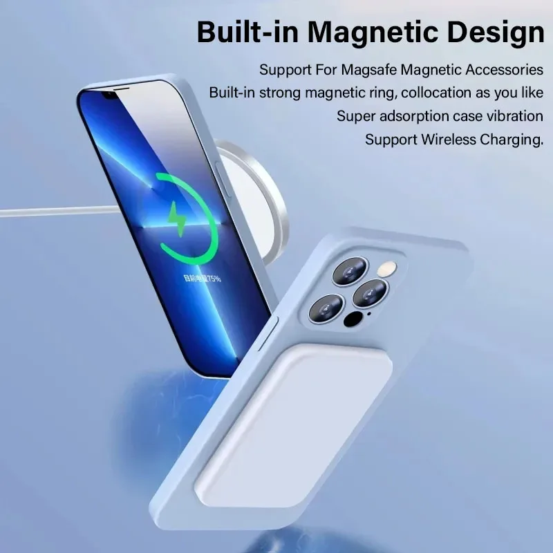 Liquid Silicone Case For Magsafe For iPhone 15 13 12 14 11 Pro Max Plus Mini Shockproof Magnetic Cover Wirless Charger Aceessory images - 6