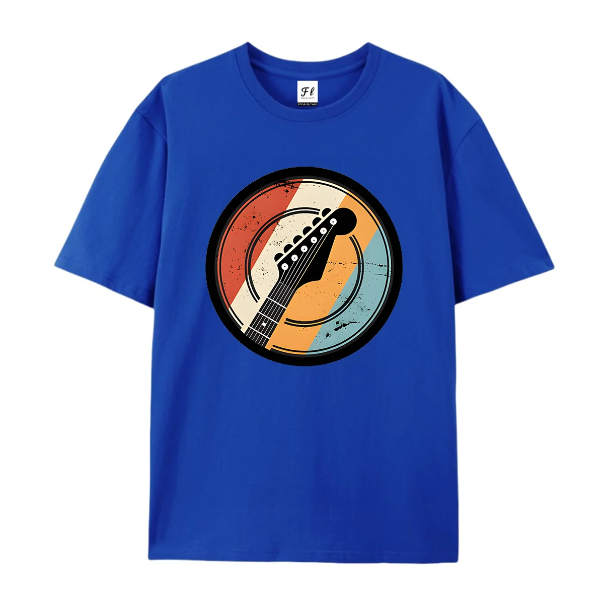 Women Men  Circle Guitar Head Badge Graphic T Shirt Summer Casual Sleeve Cotton Tee Retro Distressed Rock Music Print Fashion
