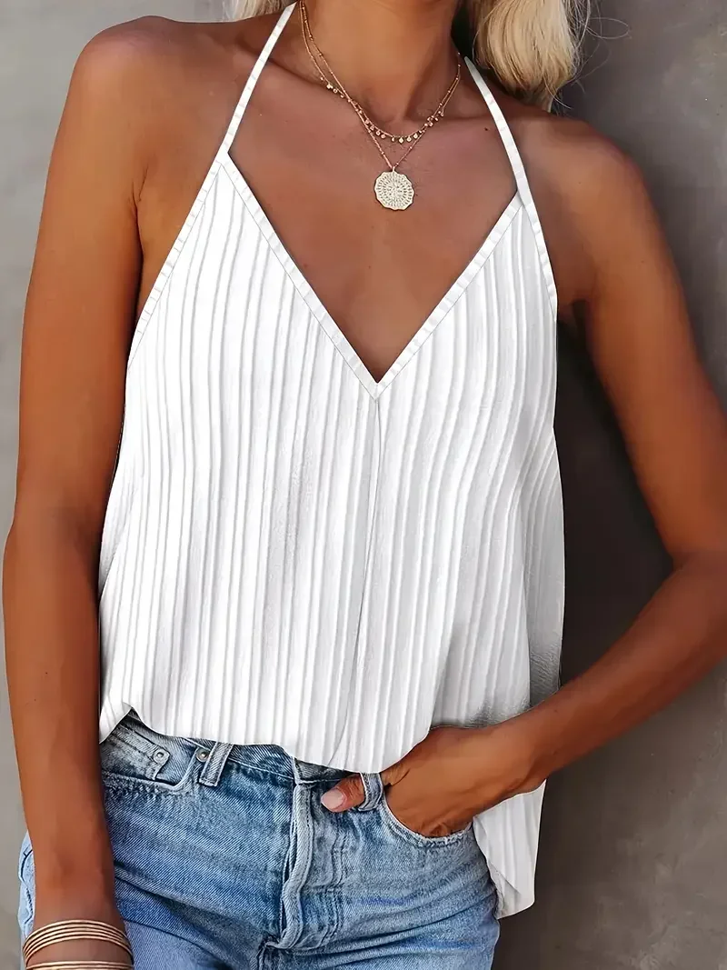 Plus Size 1XL-5XL Women's Fashion V-Neck Halter Neck Tank Tops Ladies Casual Summer Sleeveless Solid Color Backless Summer Tops image 3