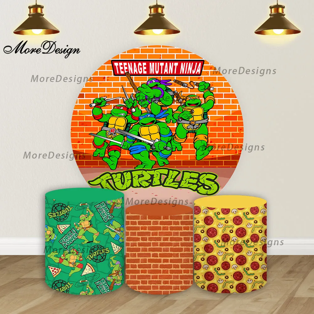 Cubierta de fondo redonda, tortugas Ninja, cubierta de cilindro para Baby Shower para niños, fondo de vinilo y poliéster para fiesta de cumpleaños