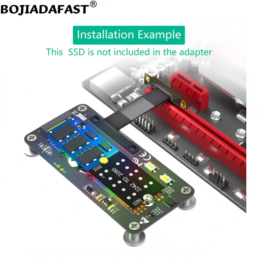고속 데이터 케이블 포함 냉각 선풍기, PCI-E 3.0 1X-NGFF M.2 Key-M 2230 2242 2260 2280 M2 NVME SSD 컨버터 어댑터 카드, 5cm