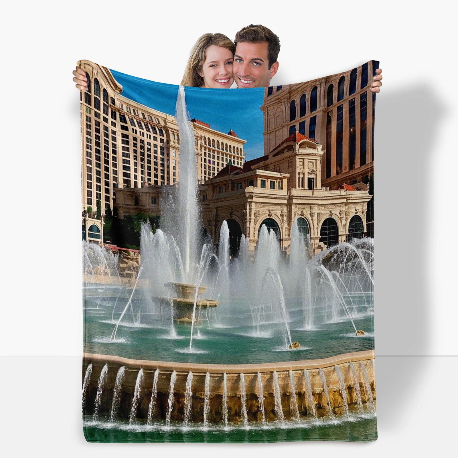 Us Bellagio Fountains Theme Blanket Combines Iconic Water Show With Nature Ideal For Gifts