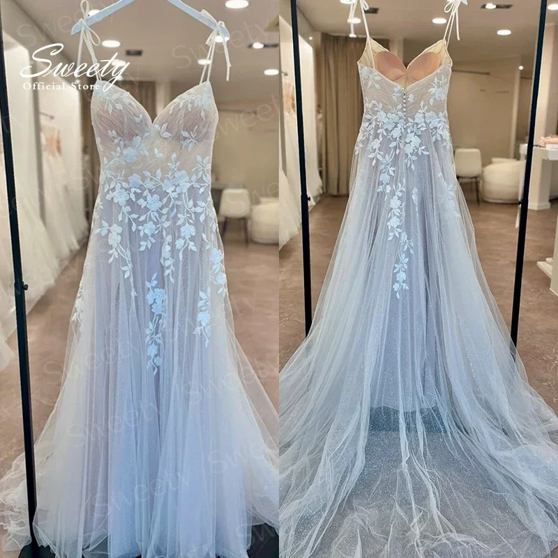 

Romantic Wedding Dress Organza With Embroidery A-Line Floor Length Beach Ballgown V-Neck Sleeveless Customized Vestido De Novia