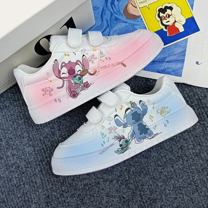 New Disney Cartoon Children High Top Sneakers Lilo & Stitch Print Kids Sport Shoes Tennis Shoes White Casual StellaLou Running