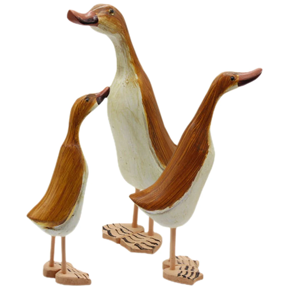 

3pcs Wooden Duck Animal Statue Figurines Home Ornaments Craft Desktop Sculpture Lovely Duck Figurine