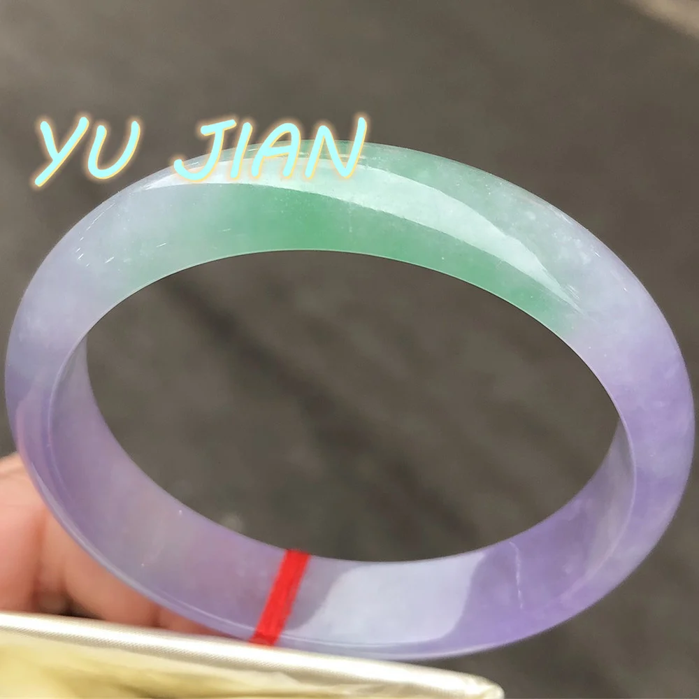 

New Charming Purple Green Bangle High Quality Ice Glutinous Seed Jadeite Bracelet Delicate Elegant Jade Handring Fine Jewelry