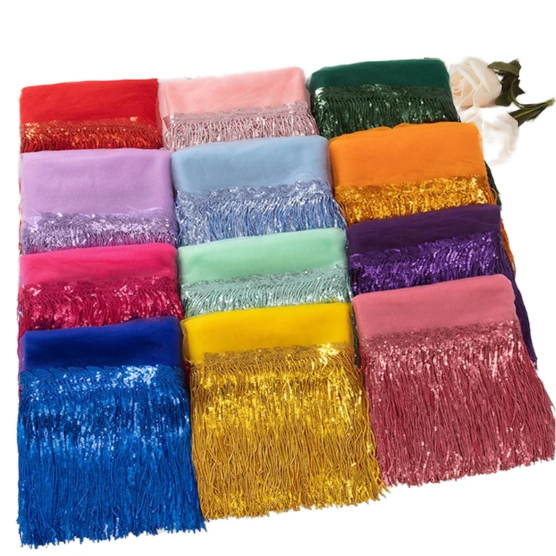Manufacturer wholesale 20cm leaf sequins fringed lace decoration 44 colors mesh fabric Latin dance clothing accessories